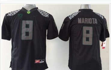 Youth NCAA Ducks #8 Marcus Mariota Blackout Stitched Jersey