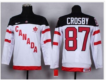 Youth NHL Team Canada #87 Sidney Crosby White 100th Anniversary Stitched Jersey