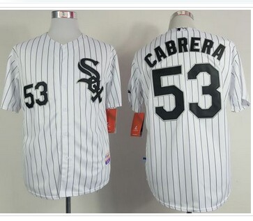 Chicago White Sox #53 Melky Cabrera White Black Strip Stitched Baseball Jersey