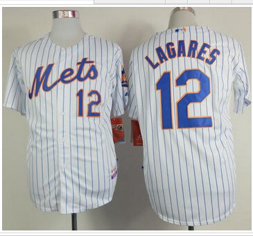 New York Mets #12 Juan Lagares White(Blue Strip) Home Cool Base Stitched Baseball Jersey