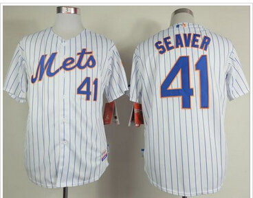 New York Mets #41 Tom Seaver White(Blue Strip) Home Cool Base Stitched Baseball Jersey