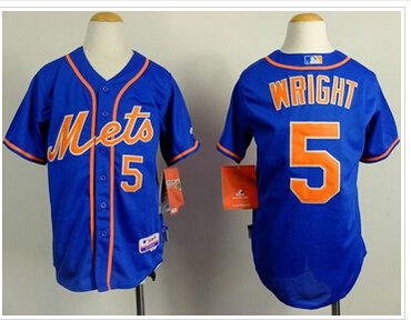 Youth MLB Mets #5 David Wright Blue Alternate Home Cool Stitched Jersey