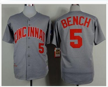Cincinnati Reds #5 Johnny Bench Grey Throwback(Mitchell And Ness 1969)Stitched Baseball Jersey