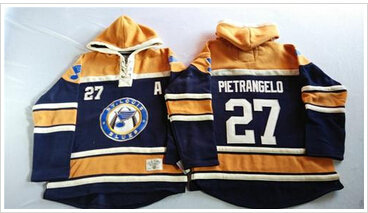 St.Louis Blues #27 Alex Pietrangelo Navy Blue Gold Sawyer Hooded Sweatshirt Stitched NHL Jersey