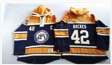 St.Louis Blues #42 David Backes Navy Blue Gold Sawyer Hooded Sweatshirt Stitched NHL Jersey