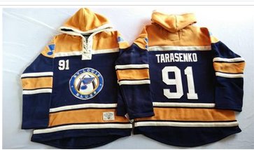 St.Louis Blues #91 Vladimir Tarasenko Navy Blue Gold Sawyer Hooded Sweatshirt Stitched NHL Jersey