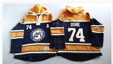 St.Louis Blues #74 T.J Oshie Navy Blue Gold Sawyer Hooded Sweatshirt Stitched NHL Jersey