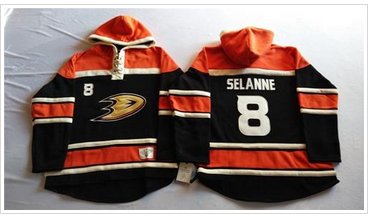 Anaheim Ducks #8 Teemu Selanne Black Sawyer Hooded Sweatshirt Stitched NHL Jersey