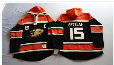 Anaheim Ducks #15 Ryan Getzlaf Black Sawyer Hooded Sweatshirt Stitched NHL Jersey
