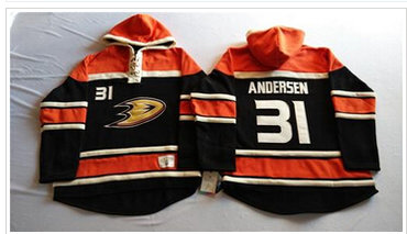 Anaheim Ducks #31 Frederik Andersen Black Sawyer Hooded Sweatshirt Stitched NHL Jersey