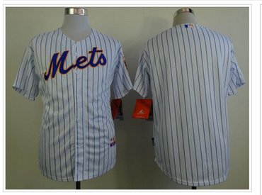 New York Mets Blank White(Blue Strip) Home Cool Base Stitched Baseball Jersey