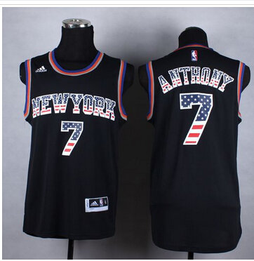 New York Knicks #7 Carmelo Anthony Black USA Flag Fashion Stitched NBA Jersey