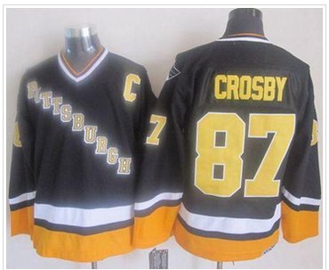 Pittsburgh Penguins #87 Sidney Crosby BlackYellow CCM Throwback Stitched NHL Jersey
