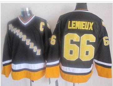 Pittsburgh Penguins #66 Mario Lemieux BlackYellow CCM Throwback Stitched NHL Jersey