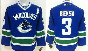 Youth Canucks #3 Kevin Bieksa Blue Stitched NHL Jersey