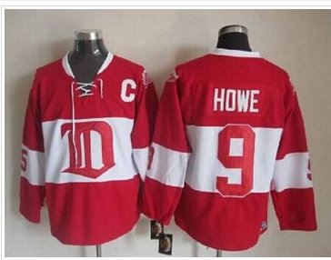 Detroit Red Wings #9 Gordie Howe Red Winter Classic CCM Throwback Stitched NHL jersey