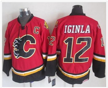 Calgary Flames #12 Jarome Iginla Red& Black CCM Throwback Stitched NHL Jersey