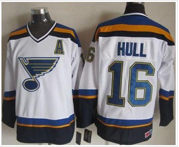 St Louis Blues #16 Brett Hull White Navy CCM Throwback Stitched NHL Jersey