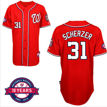 10th anos do remendo Washington Nationals 31# Max Scherzer red Jersey branco cinzento azul branco fresco Base de