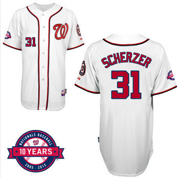 10th anos do remendo Washington Nationals 31# Max Scherzer white Jersey branco cinzento azul branco fresco Base de