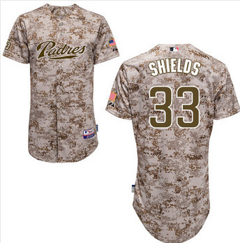 San Diego Padres 33# James Shields multi Jersey branco azul Camo da Base costurado