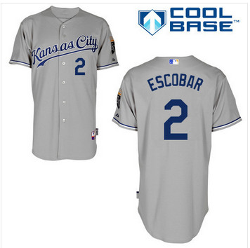 Kansas City Royals 2 Alcides Escobar  gray Baseball Jersey 2015 homens personalizado bordado costurado camisa frete ordem Mix