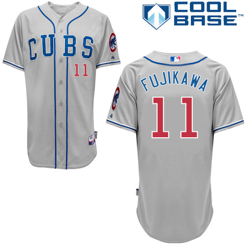 Chicago Cubs 11# Fujikawa Grey Authentic Personalized Road cool Jersey-2