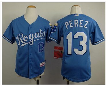 Kansas City Royals #13 Salvador Perez Light Blue Cool Base Alternate 1 Stitched Youth Baseball Jersey