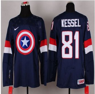 Olympic Team USA #81 Phil Kessel Navy Blue Captain America Fashion Stitched NHL jersey