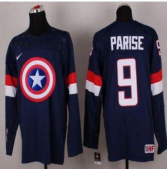 Olympic Team USA #9 Zach Parise Navy Blue Captain America Fashion Stitched NHL jersey