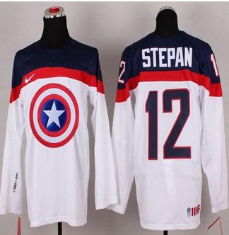 Olympic Team USA #12 Derek Stepan White Captain America Fashion Stitched NHL jersey