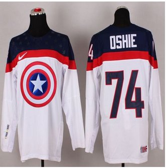 Olympic Team USA #74 T. J. Oshie White Captain America Fashion Stitched NHL Jersey Olympic Team USA #74 T. J. Oshie White Captain America Fashion Stitched NHL Jersey