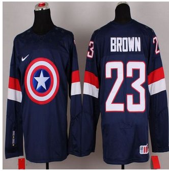 Olympic Team USA #23 Dustin Brown Navy Blue Captain America Fashion Stitched NHL Jersey