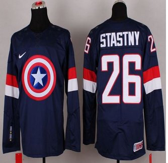 Olympic Team USA #26 Paul Stastny Navy Blue Captain America Fashion Stitched NHL jersey