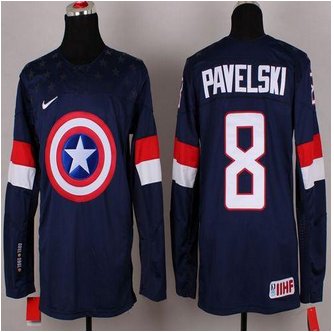 Olympic Team USA #8 Joe Pavelski Navy Blue Captain America Fashion Stitched NHL jersey