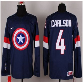 Olympic Team USA #4 John Carlson Navy Blue Captain America Fashion Stitched NHL jersey