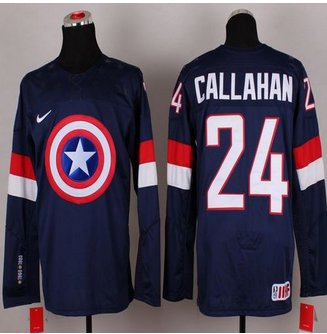 Olympic Team USA #24 Ryan Callahan Navy Blue Captain America Fashion Stitched NHL jersey