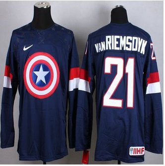 Olympic Team USA #21 James van Riemsdyk Navy Blue Captain America Fashion Stitched NHL Jersey