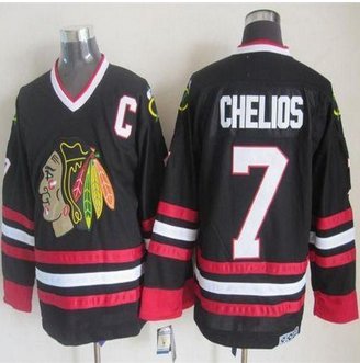 Chicago Blackhawks #7 Chris Chelios Black CCM Throwback Stitched NHL Jersey