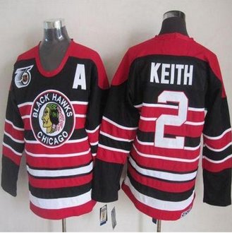 Chicago Blackhawks #2 Duncan Keith Red-Black 75TH CCM Stitched NHL Jersey
