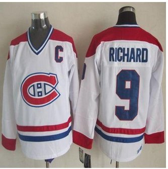 Montreal Canadiens #9 Maurice Richard White CH-CCM Throwback Stitched NHL jersey