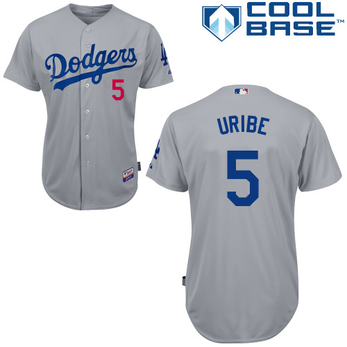 Los Angeles Dodgers#5 Uribe Majestic Authentic Grey Jersey