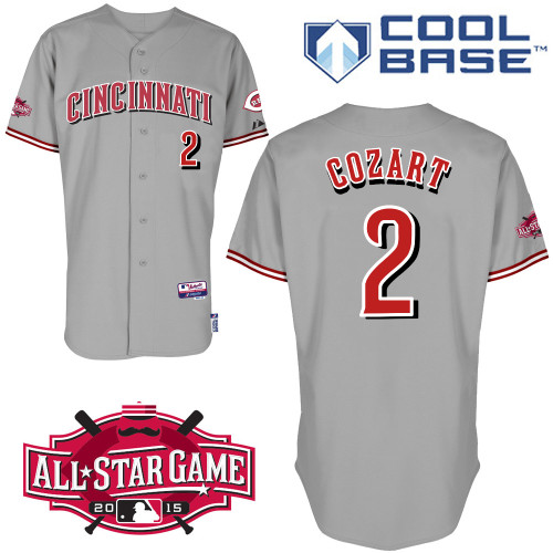 Cincinnati Reds #2 Cozart Authentic Personalized Road Gray Jersey w2015 All-Star Patch