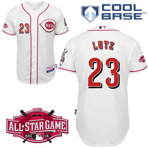 Cincinnati Reds #23 Lutz Authentic Personalized Home White Jersey w2015 All-Star Patch