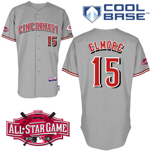 Cincinnati Reds #15 Elmore Authentic Personalized Road Gray Jersey w2015 All-Star Patch