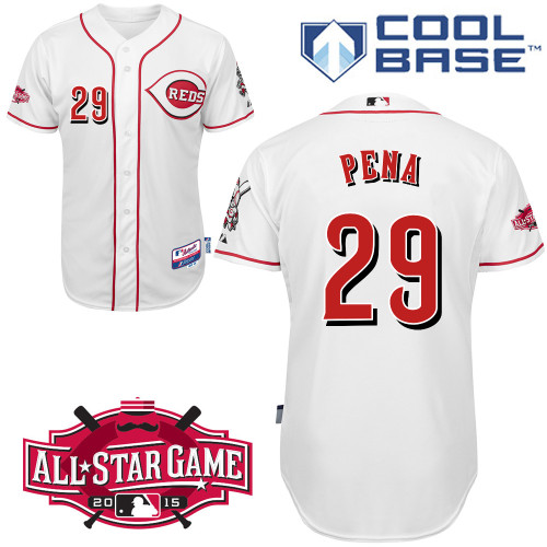 Cincinnati Reds #29 Pena Authentic Personalized Home White Jersey w2015 All-Star Patch