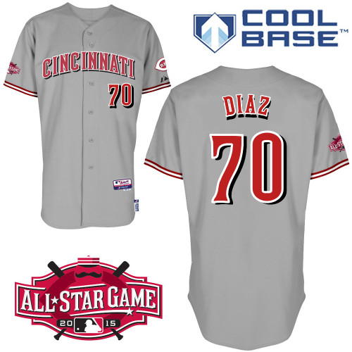Cincinnati Reds #70 Diaz Authentic Personalized Road Gray Jersey w2015 All-Star Patch