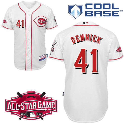 Cincinnati Reds #41 Dennick Authentic Personalized Home White Jersey w2015 All-Star Patch