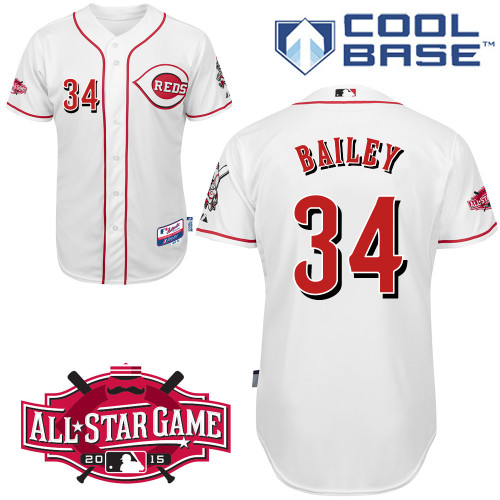 Cincinnati Reds #34 Bailey Authentic Personalized Home White Jersey w2015 All-Star Patch