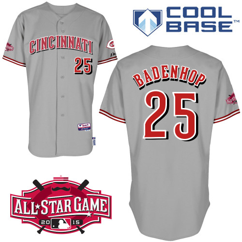 Cincinnati Reds #25 Badenhop Authentic Personalized Road Gray Jersey w2015 All-Star Patch